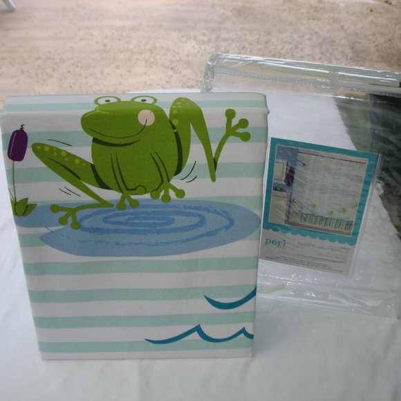 Peri Kids Cute Frog Shower Curtain 100% Cotton Fabric White Multi Color - Picture 3 of 12